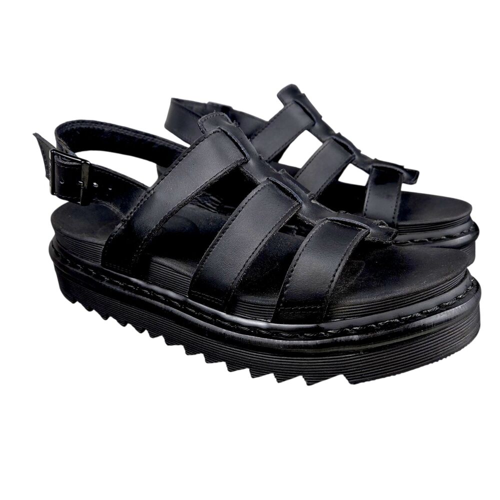 Dr. Martens Yelena Fisherman Sandals Black Hydro Leather Lug Sole Womens Size 10